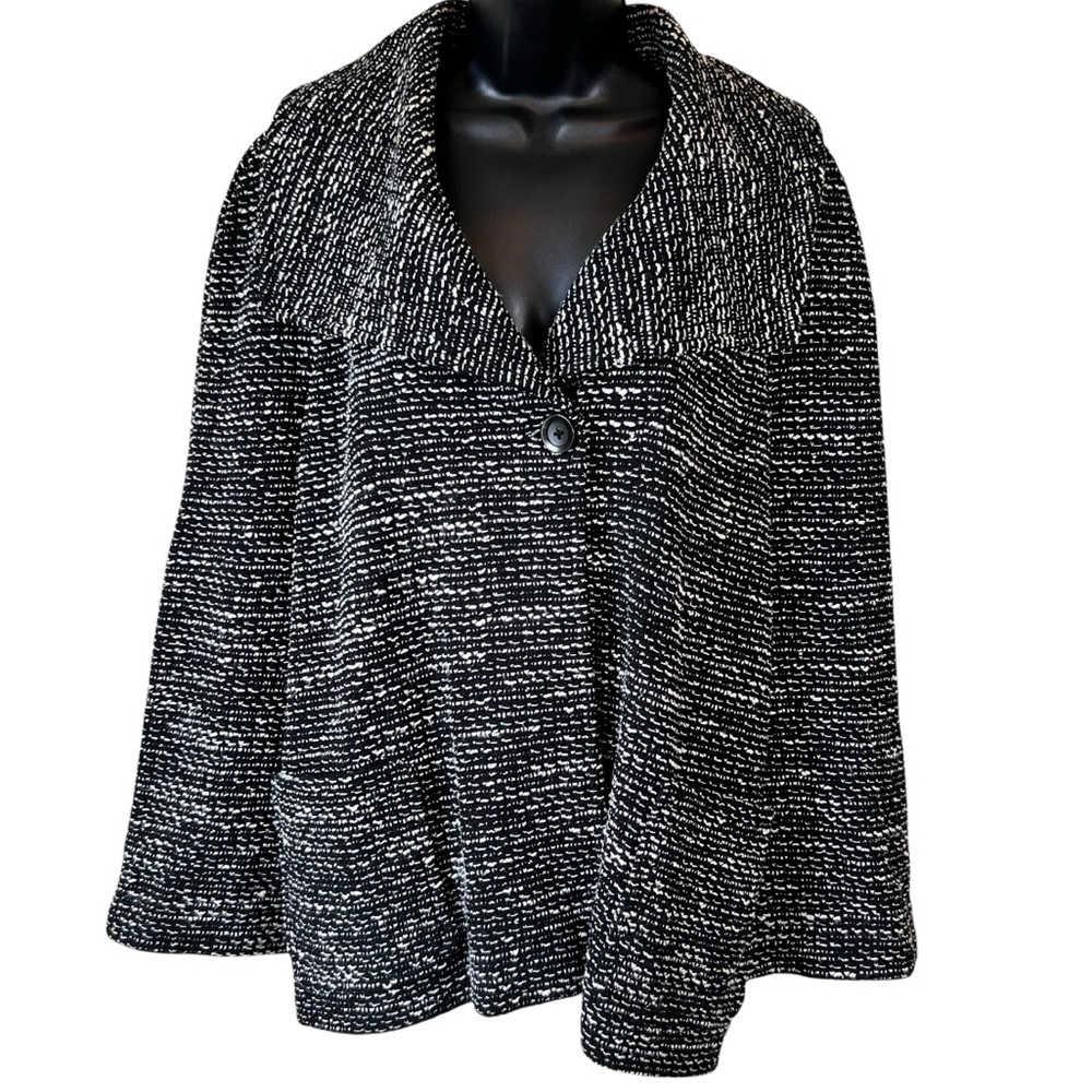 St. John Boucle Knit Black/White Collared Single Button Blazer Jacket